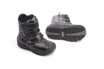 children's winter boots on white background.