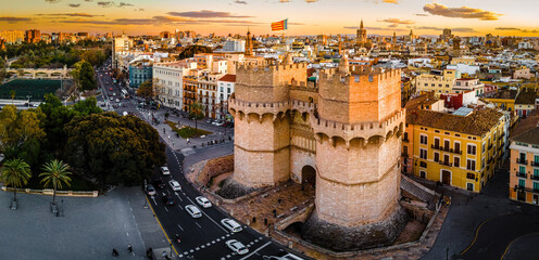 The aerial view of the old center of Valencia, a port city on Spain’s southeastern coast