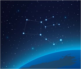 Constellation Pegasus with planet in deep space