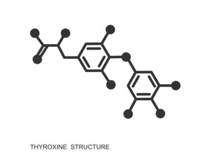 Thyroxine chemical molecular structure. Major endogenous hormone secreted by the thyroid gland isolated on white background. Vector graphic illustration.