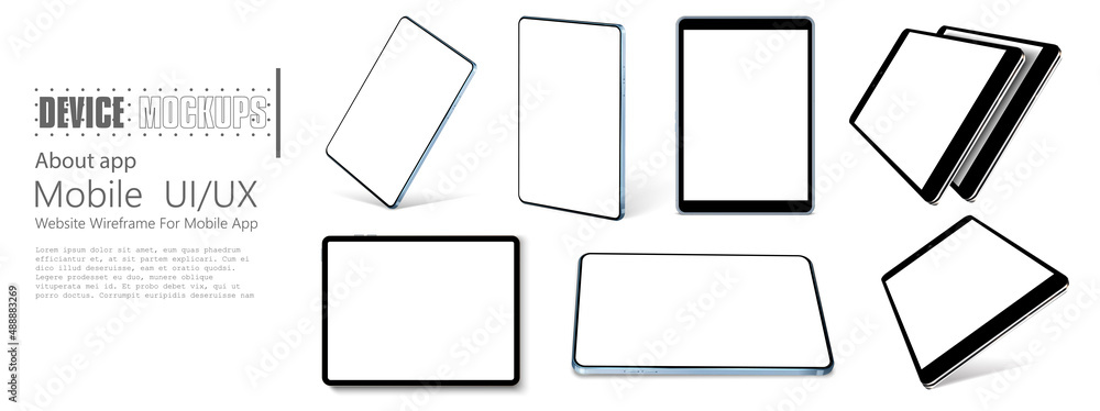 Leinwandbilder tablet frame less blank screen, rotated position. tablet from different angles. mockup generic devic