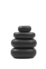 black spa stones isolated on white background .
