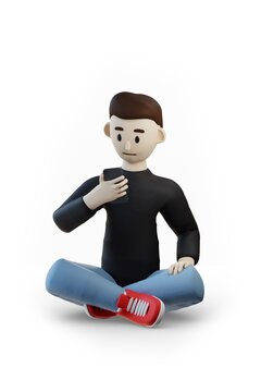 Male Character Sitting With Phone