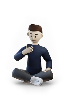 Male Character Sitting With Phone