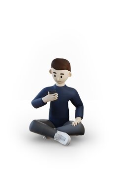 Male Character Sitting With Phone