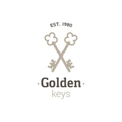 Old key vector house icon logo. Old key silhouette antique lock illustration