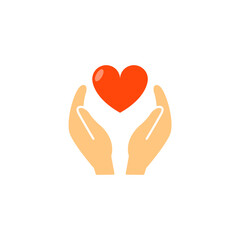 Hand heart logo icon vector love care flat illustration. Hand hold heart