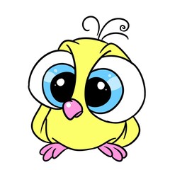 Little beautiful bird canary parody big eyes illustration cartoon