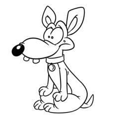 Dog sitting funny character animal illustration cartoon contour coloring