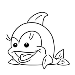 Little dolphin character animal fish joy smile illustration cartoon contour coloring