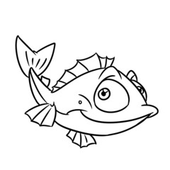 Fish smile looking animal character illustration cartoon contour coloring
