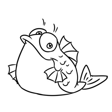 Fat fish parody character animal illustration cartoon contour coloring