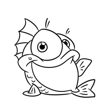 Little fat fish sitting character animal illustration cartoon contour coloring
