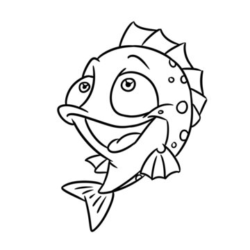 Cheerful smile little fish character funny animal illustration cartoon contour coloring