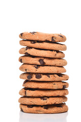 Stack of Chocolate Chip Cookies isolated on white.