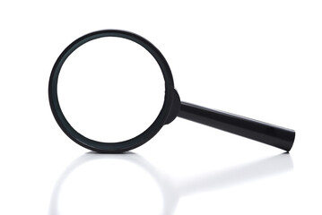 Magnifying glass isolated on white with reflection.