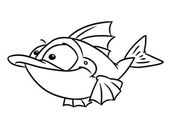 Fish cute character animal illustration cartoon contour coloring