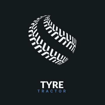 Tire logo tractor design. Tyre track wheel race service sign background