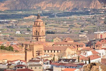 Fototapeta na wymiar Vista de la Alcazaba y la Catedral de Guadix desde el mirador Cerro de la Bala