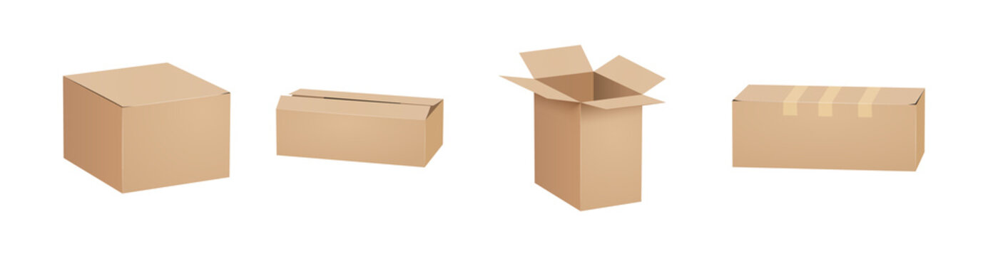 Vector cardboard box isolated brown card open cardbox. Packaging open box carton delivery packet