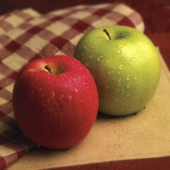 red and green apples on table 