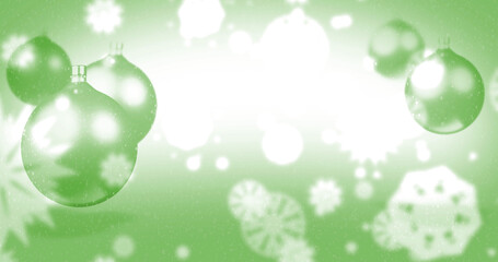 Green Christmas Ornament background with Snow Falling