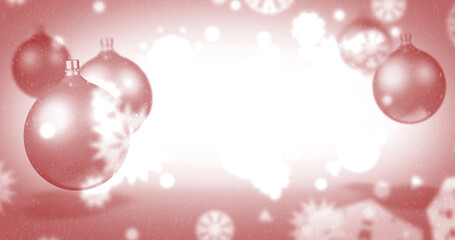 Naklejka na ściany i meble Red Christmas Ornament background with Snow Falling