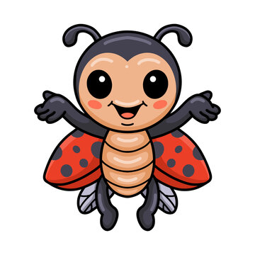 Cute little ladybug cartoon raising hands