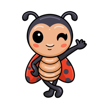 Cute little ladybug cartoon waving hand