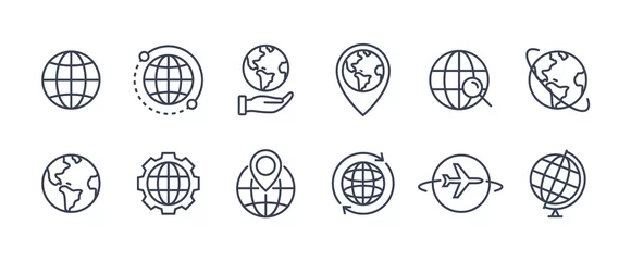 Foto op Canvas World globe line icon. Vector Earth global country map planet line icon. Travel internet globe set © kolonko