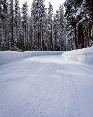 cascade mountain roadway in winter with snow and ice