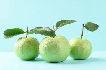 Fresh Guava fruit with leaf on color background, Tropical high vitamin C fruit