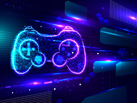 2d illustration game joystick in digital background