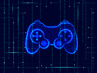 2d illustration game joystick in digital background