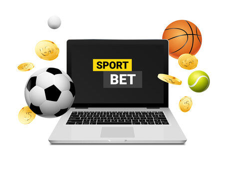 Sport bet money casino illustration laptop. Football basketball sport bet business game vector background