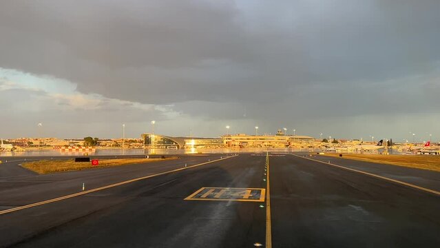 Taxi in to Valencia airport after a storm with a nice yellow light