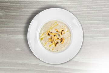 delicious homemade soup with vegetables in the bowl