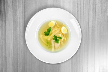 delicious homemade soup with vegetables in the bowl