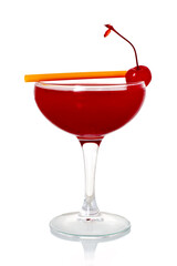 Red alcoholic cocktail on white background