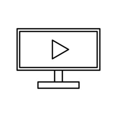 Flat monitor with play button. Internet technology. Video player template. Play online. Vector illustration. stock image.