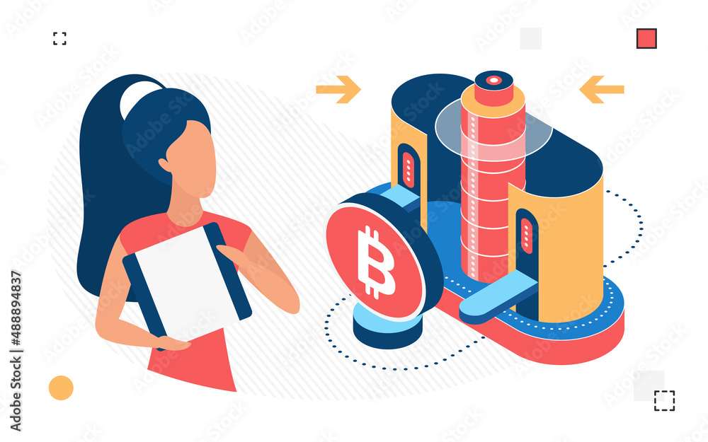 Aufkleber virtual mining process of bitcoin cryptocurrency. online blockchain technology exchanging platform