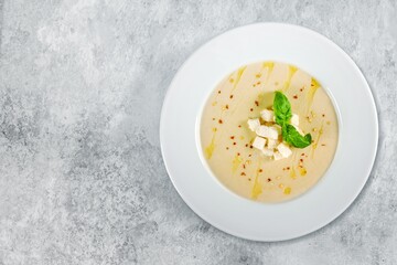 delicious homemade soup with vegetables in the bowl