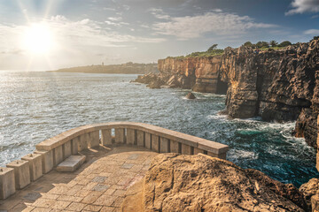 View of the Boca do Inferno (mouth of hell in English) at sunset in Cascais, Portugal.