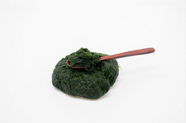 Seaweed fulvescens Korean food ingredients that can be harvested from the winter sea on a white...