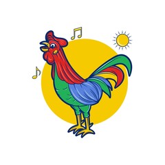 Vector illustration of colorful rooster character mascot crowing