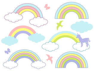 夢かわいい虹のイラストのセット