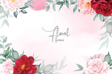 Romantic Watercolor Arrangement Flower Background Design with Maroon Floral and Leaves