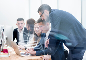 group of employees discussing new ideas together