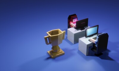 Professional gamer playing tournament. Online tournament live streaming, 3D illustration. © watsaphol