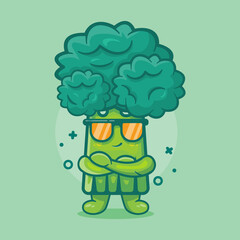 broccoli vegetable character mascot with cool expression isolated cartoon in flat style design